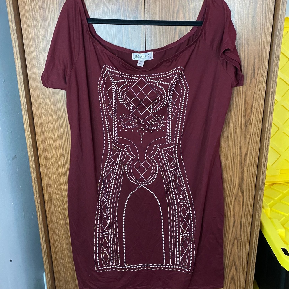 Say What? Beaded Bodycon Mini Dress Women One Size Burgundy Red Off Shoulder